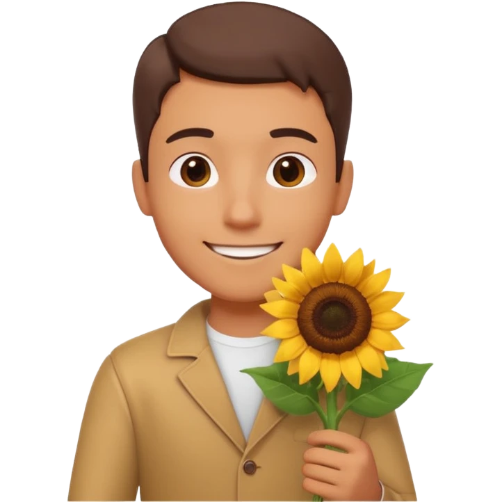 man holding a sunflower portrait, head and shoulders only, gentle smile, sunflower visible in hand, warm positive vibe, 3D cartoon style, mobile game icon style, clean background, no text, no watermark
 emoji