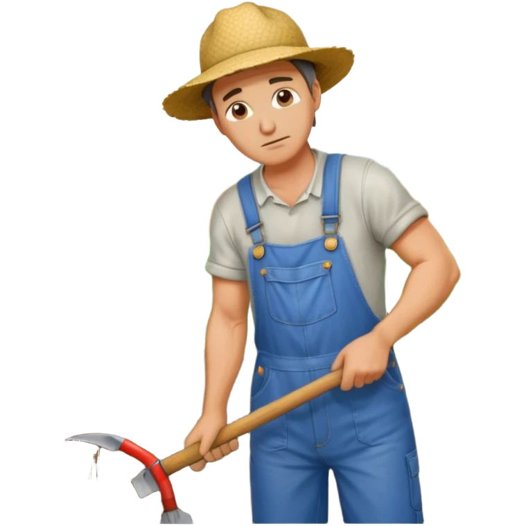 emoji of a farmer working in the field, bent over the garden, with a tired face and sweat emoji