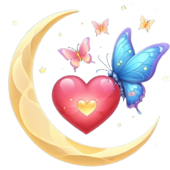Butterfly & heart & moon emoji