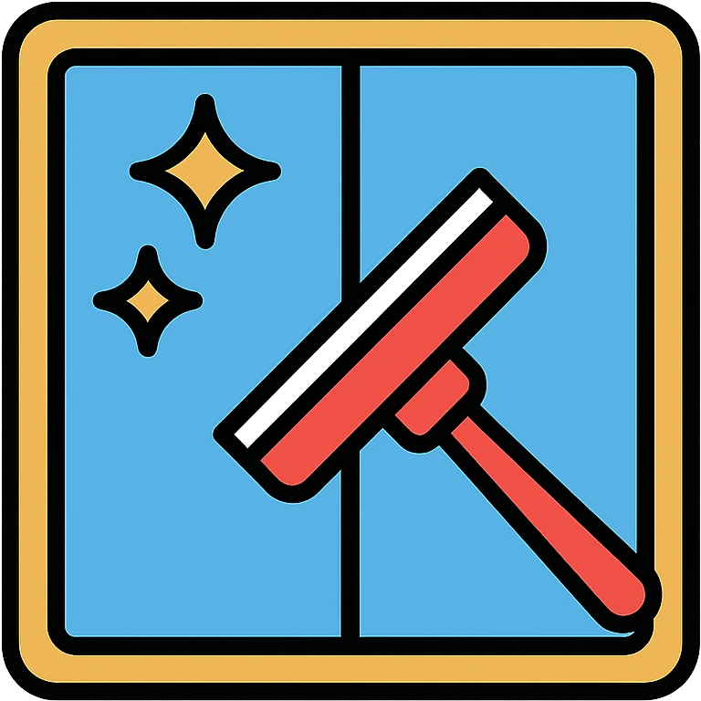 color outline icon of a window being cleaned, squeegee and sparkles emoji
