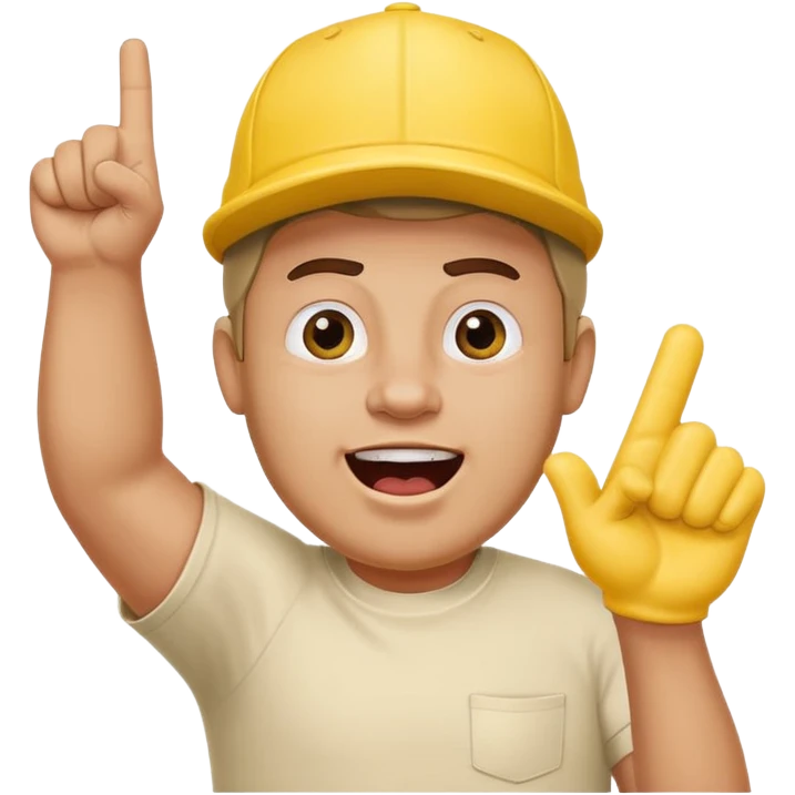 A stocky man with a cap backward, shouting proudly while pointing the foam finger upward. emoji