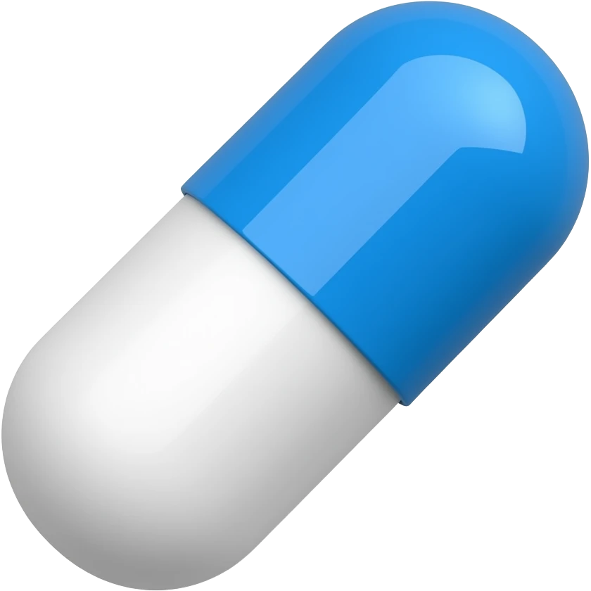 A pill emoji where one of the colors is white and the other is blue emoji