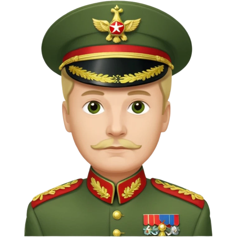 Generate a photorealistic Russian general in a green general's uniform. maximum quality and realism emoji