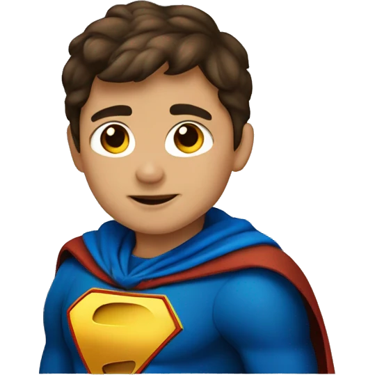 superhero, child, boy, short brown hair, brown eyes, Hispanic, cape, gold, blue emoji