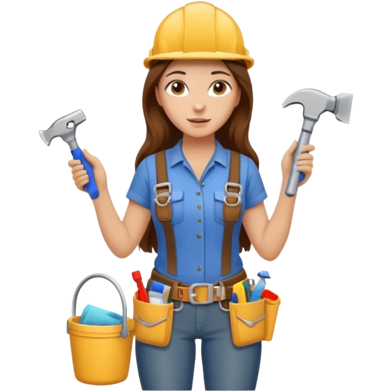 beautiful girl with long brown hair constructing new bathroom area with new shower and amenities  emoji