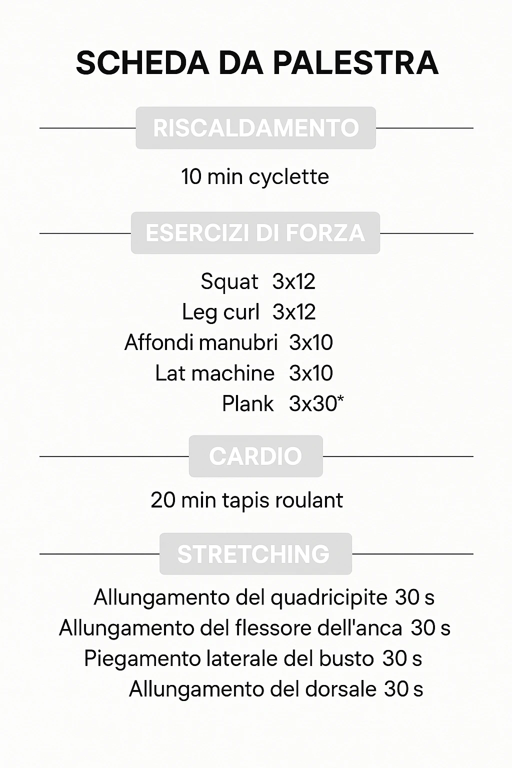 Scheda da palestra su sfondo bianco in italiano specifica per allenamento al femminile emoji