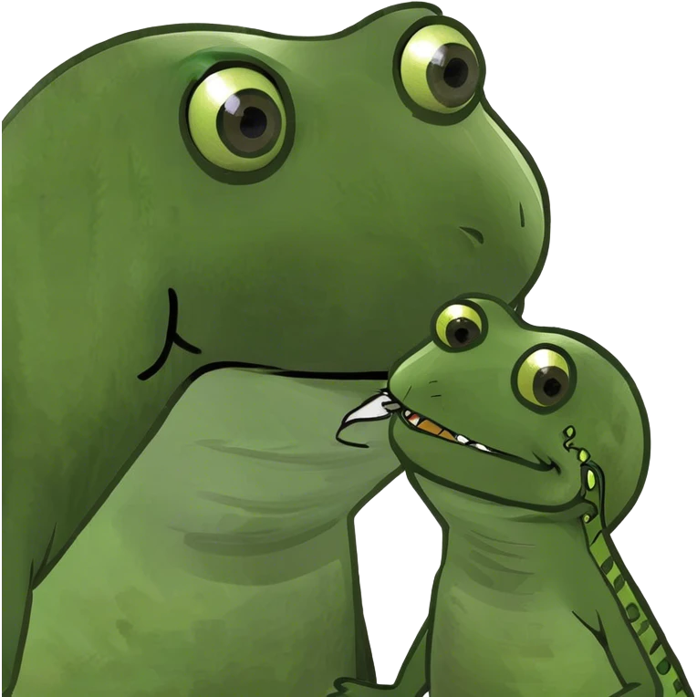 Frog kissing a lizard emoji