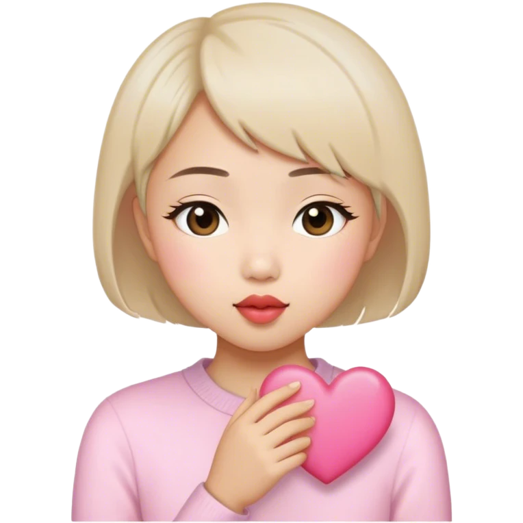 Short hair Asian girl kissing with pinky heart  emoji