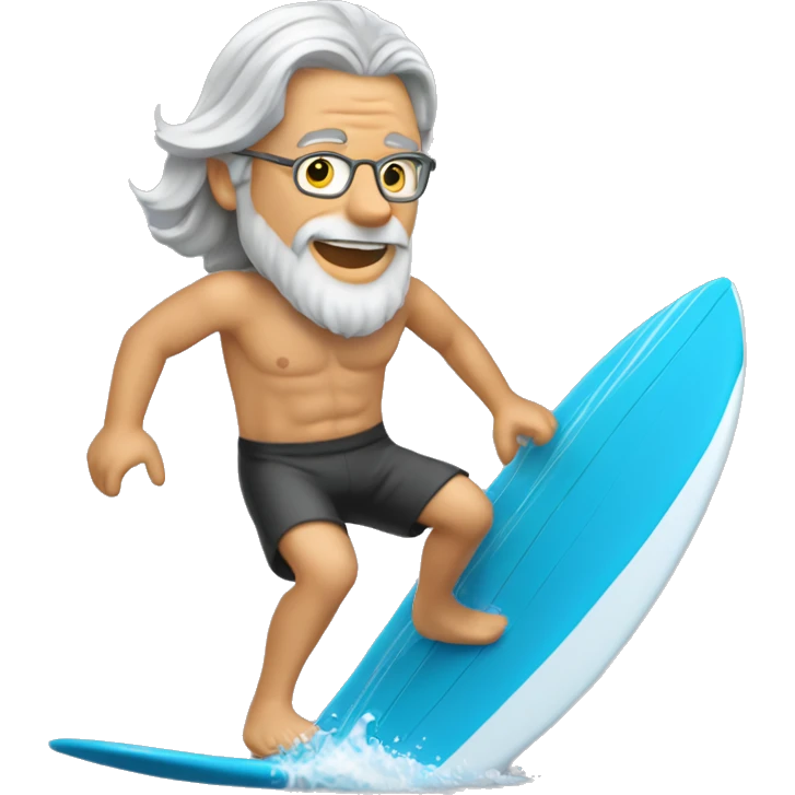Long Grey haired (shoulder length hair) man surfing shirt off emoji