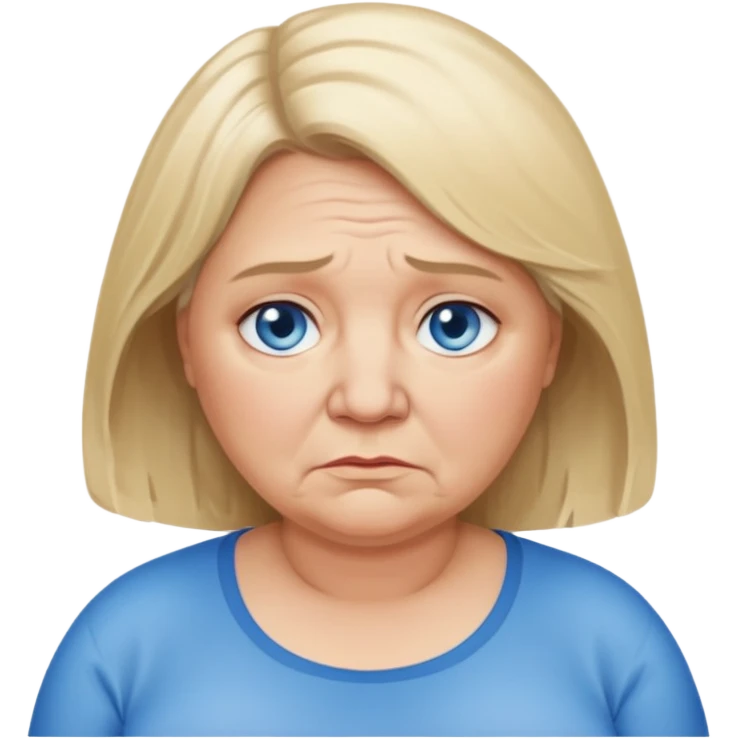 Head image of older fat dishwater blonde woman with shoulder length hair and blue eyes. Neutral expression bordering on sad. emoji