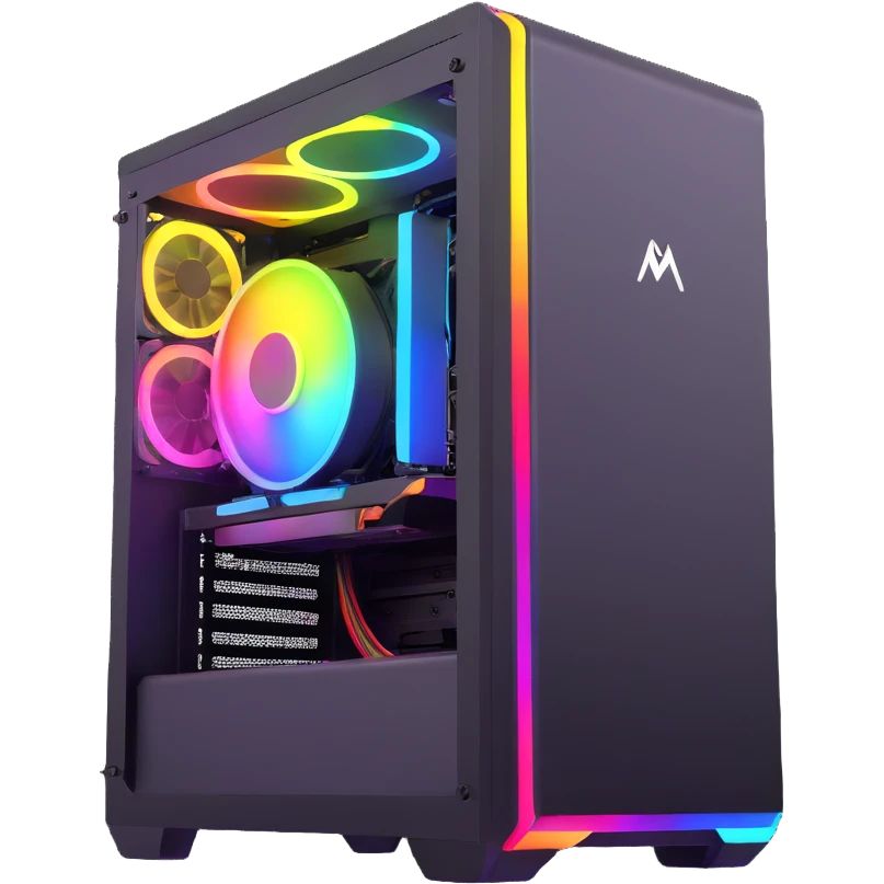 gaming PC with intense rainbow RGB lighting effects emoji