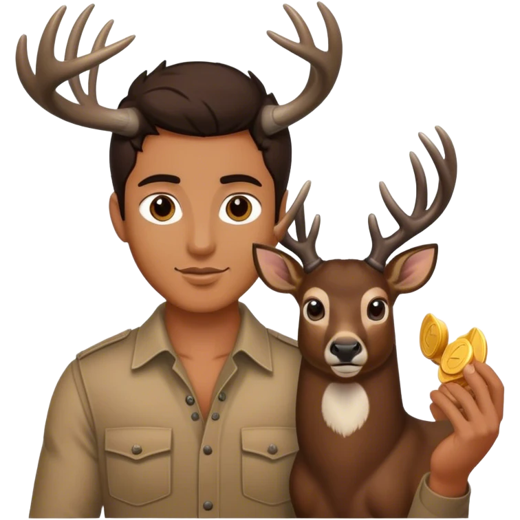 Guy with dark brown hair holding a buck emoji