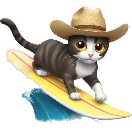 Cat with a cowboy hat surfing emoji