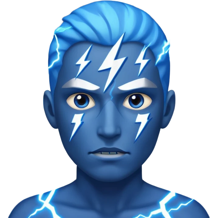 Rayos, centellas y estrellas en una cara color azul con expresiones de furia emoji