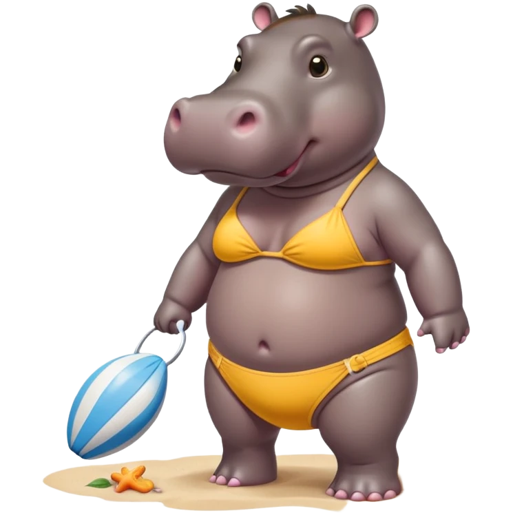 Hippo on beach with bathing suit emoji
