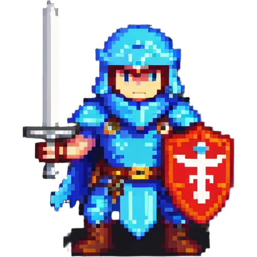 retro 8-bit hero with sword and shield emoji