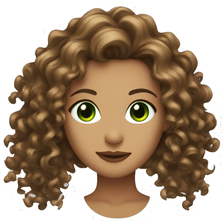 Women,green eyes, curly, Brown Long hair and singer emoji