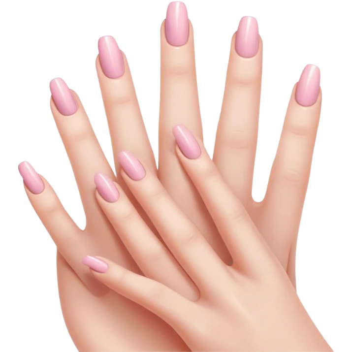 "Close-up of a delicate hand with soft pink or nude nail polish, slightly curved fingers, elegant and feminine style, subtle shine on nails." emoji