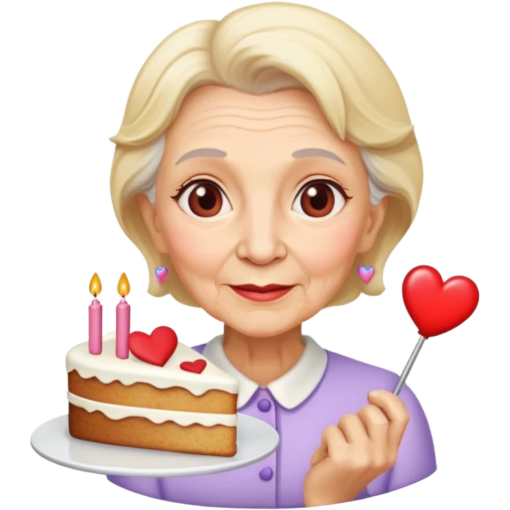 Une vieille dame cheveux blonds avec un gâteau et un coeur  emoji