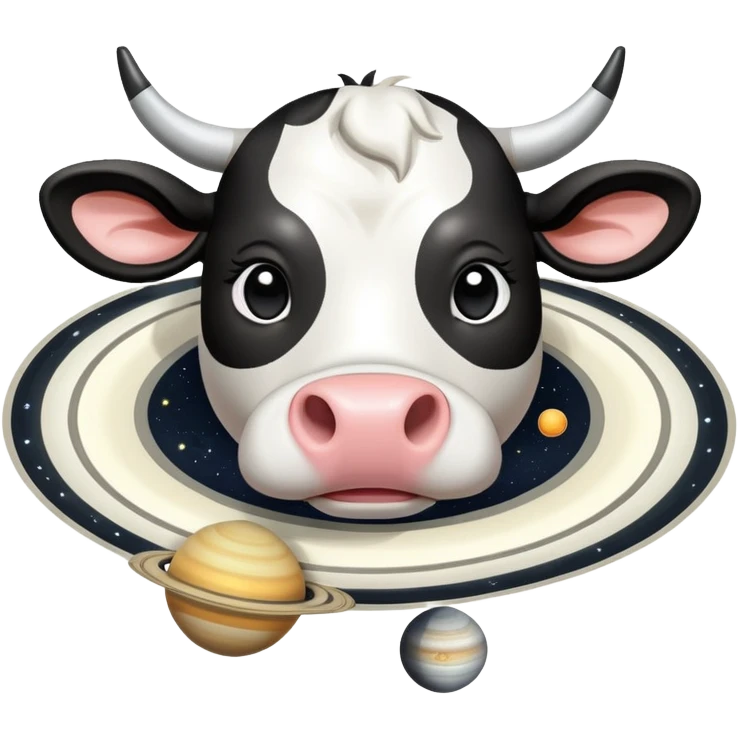 Cartoon cow face with Saturn as its body, the planetary rings circling the middle, and disproportionately large barefoot human feet at the bottom emoji