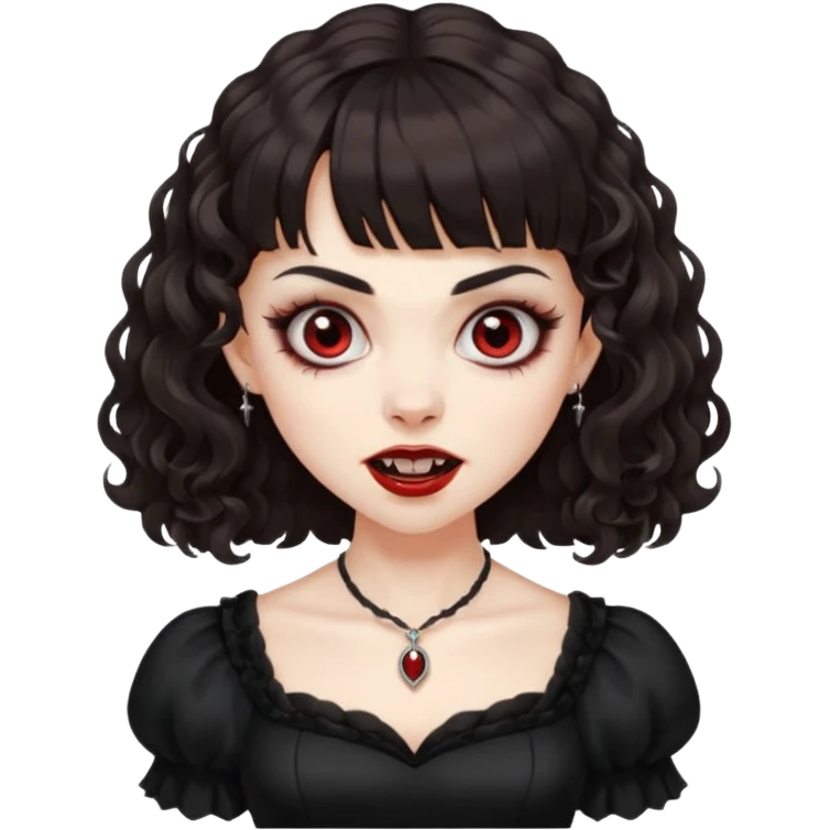 vampire feminine and with bangs  dark brown hair  curly hair a little scary   emoji