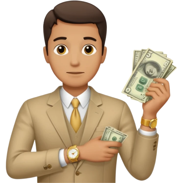 a confident man counting money, with $5000 visible emoji
