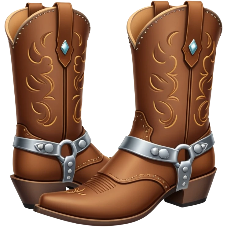 traditional brown leather cowboy boots with decorative stitching and spurs emoji