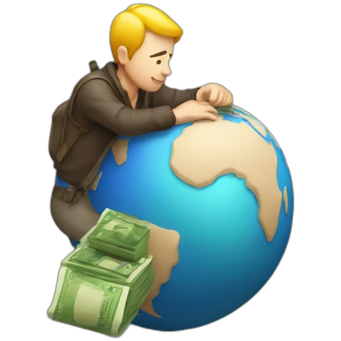 man sitting on globe with money bag emoji