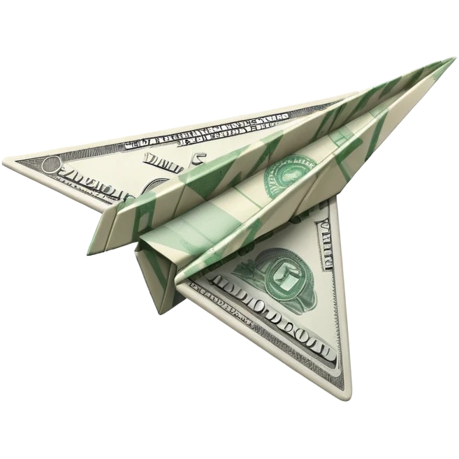 Paper plane made of money side view emoji