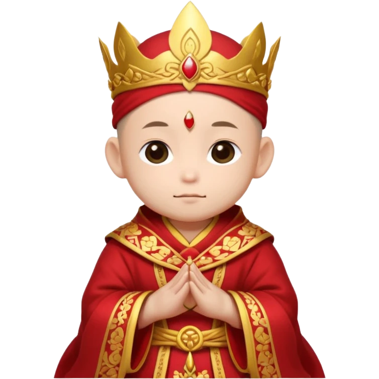 A small chibi-style monk character with red ceremonial robe with layered fabric and decorative gold-like patterns and an ornate red monk crown shaped like lotus petals.

 emoji