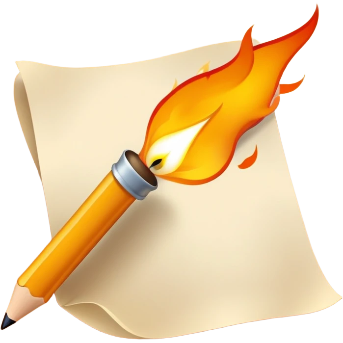 Mit einem Stift auf ein Blatt schreiben und bei der Miene wo es mit dem Blatt trifft leuchten leichte Flammen auf  emoji