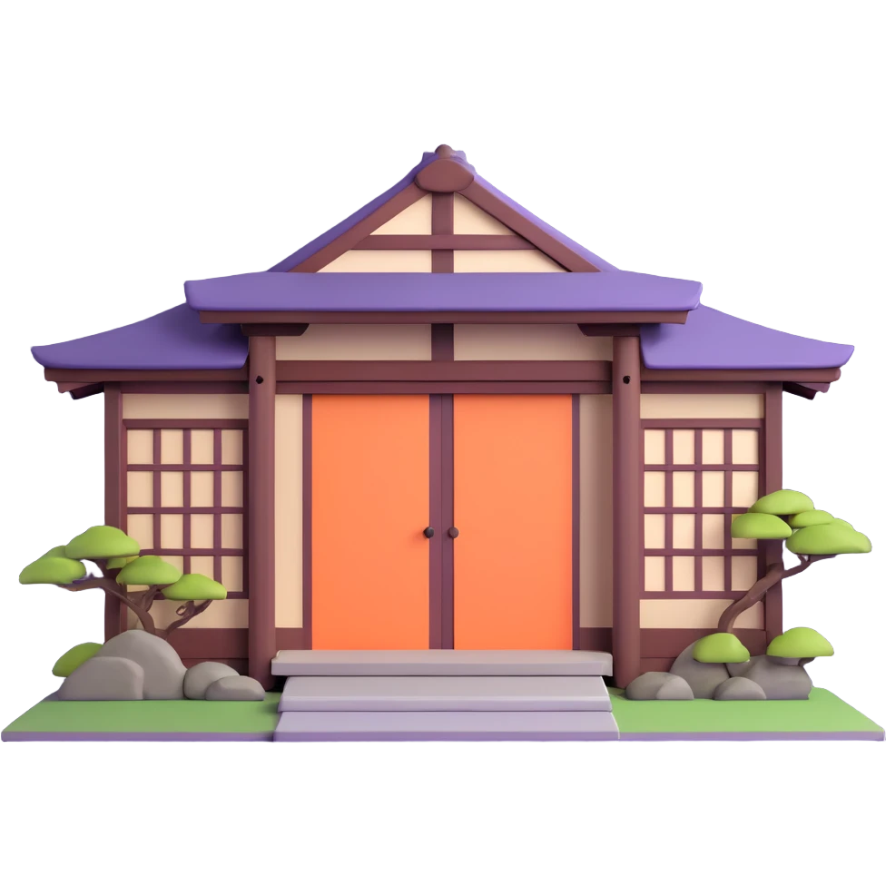 Traditional Japanese house with wooden beams, paper doors, tatami emoji
