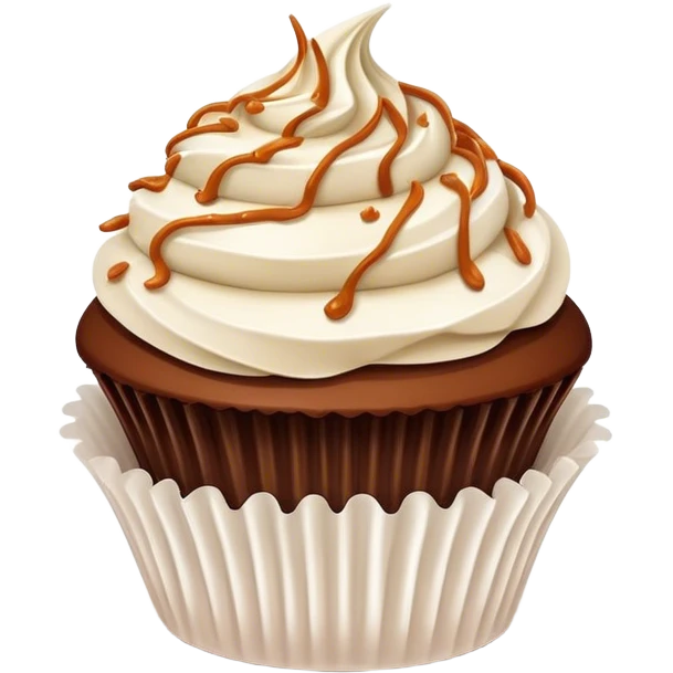 chocolate caramel cupcake with coconut shavings sprinkled on top   emoji