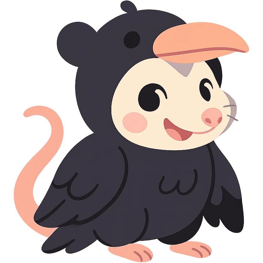 cute cartoon possum dressed up like a crow emoji