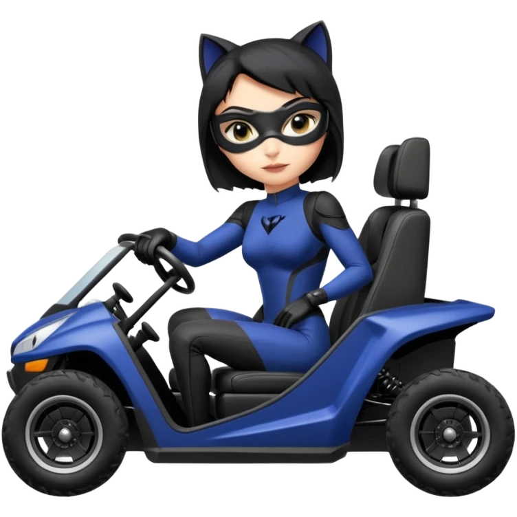 full size real-appearance road glowing racing sexy buxom CatWoman’s feminine midnight-colored tight outfit sixty’s tv show dark stealthy accurate sporty safe plush deluxe off-road pursuit drifting car lexus (black hair,reclining and relaxed torso and shoulders back against seat) rallycross kart  emoji