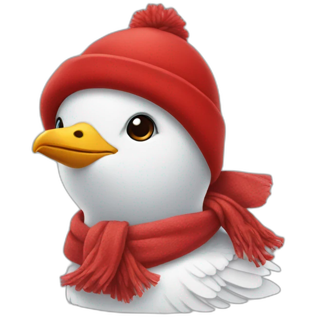 a seagull in a red hat and a red scarf emoji