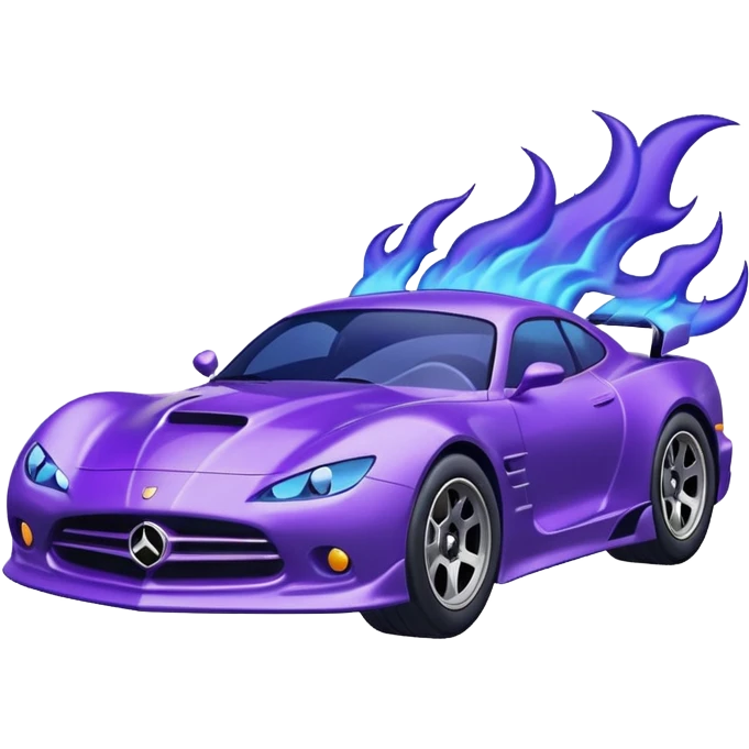 Purple car drifting with navy blue flames coming out of the rear tires. emoji