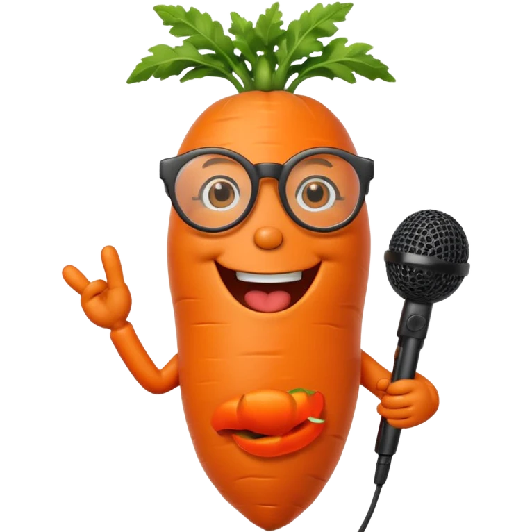 singing carrot wearing glasses with microphone emoji