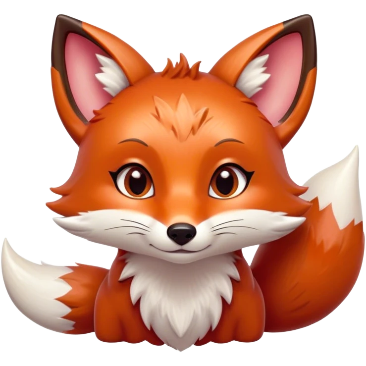 Cinematic Cute Fox Portrait Emoji, Head tilted playfully and inquisitively, featuring a glossy red Fur with delicate white accents and perky ears, round, sparkling amber eyes filled with mischievous curiosity, Simplified yet irresistibly adorable features, highly detailed, glowing with a warm, friendly glow, high shine, affectionate and lively, stylized with a touch of woodland whimsy, bright and endearing, soft glowing outline, capturing the essence of a mischievous yet loving fox, so playful it feels like it could dart out of the screen and into your arms! emoji