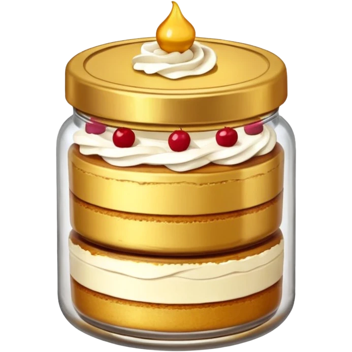 A layered little jar of cake that is gold I only want to be gold like I want the black background to be black. emoji