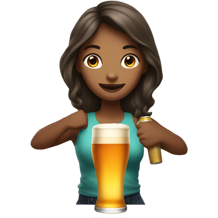 Girl holding very very large beer emoji