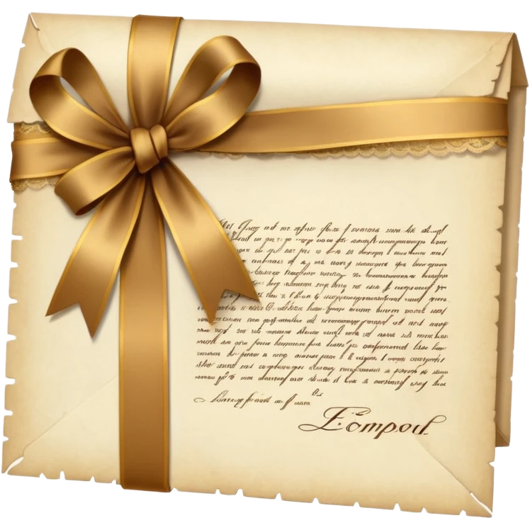 Lace-trimmed Letter
A delicate handwritten letter on ivory parchment, tied with a golden silk ribbon and edged in fine vintage lace — the ink a warm shade of brown, slightly smudged from emotion. emoji