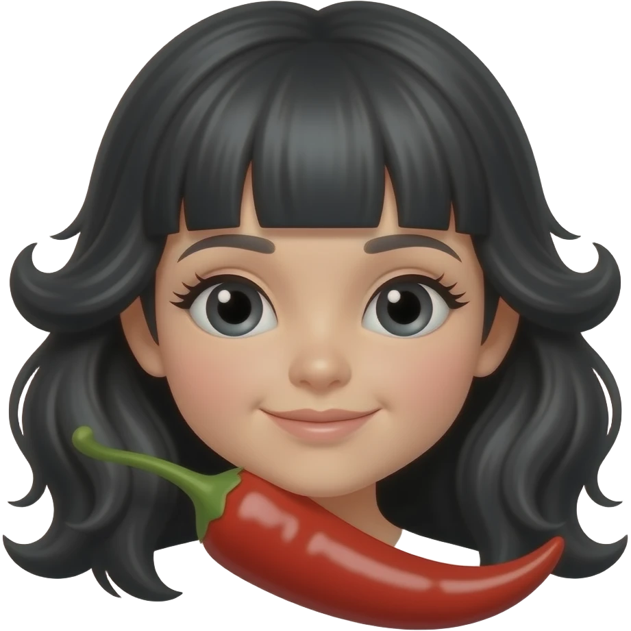 a red chili with girlish eyes, eyelashes and black hair emoji