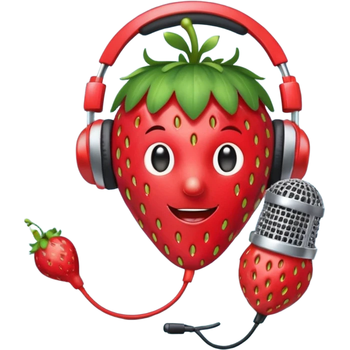 A strawberry holding mic and wear headphone emoji