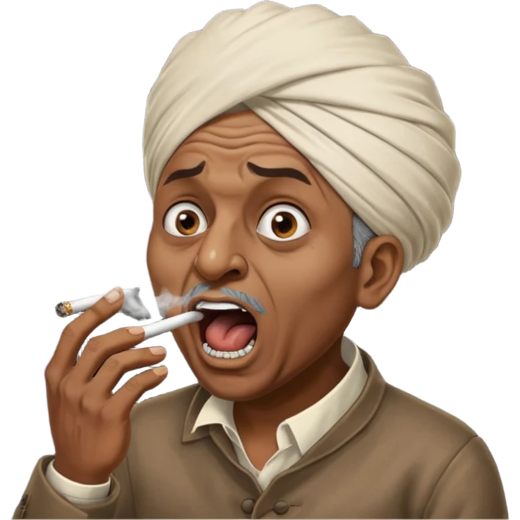 Emoji of Indian Gentleman named Delroy crasto absolutely screaming and foaming at the mouth while smoking through eyes emoji