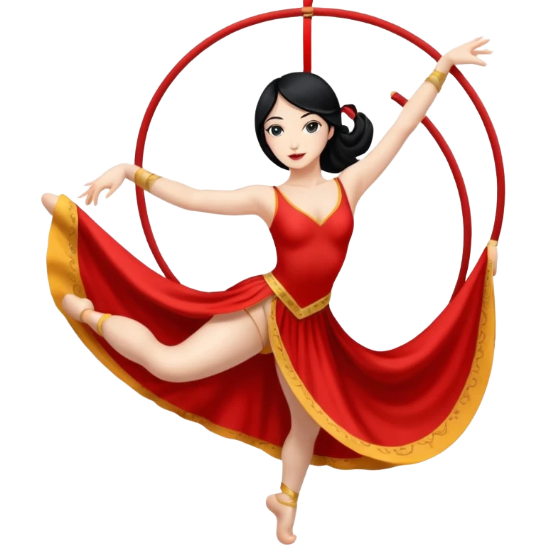 Emoji de una mujer pelinegra blanca bailarina de danza aerea haciendo figuras en la tela en el aire  emoji