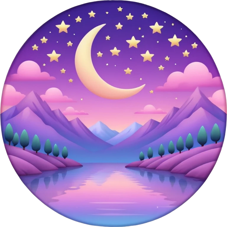 Shiny pastel rose-pink-lavender-violent-gradient moon and stars aesthetic realistic real life scenery landscape emoji