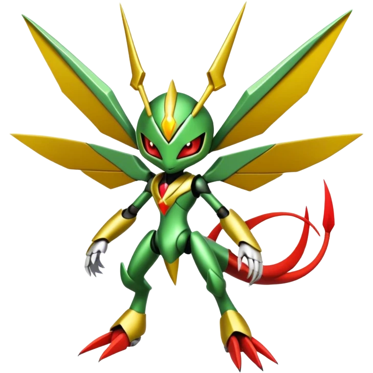 Cute Cool Edgy Shiny Futuristic Ethereal Legendary Kartana-Digimon-Scizor-hybrid full body  emoji