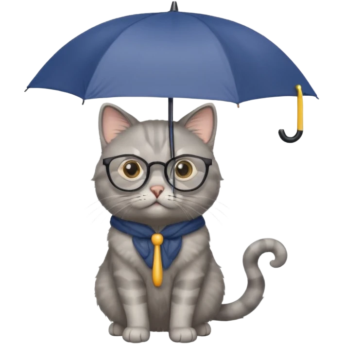 gray cat with umbrella and glasses emoji