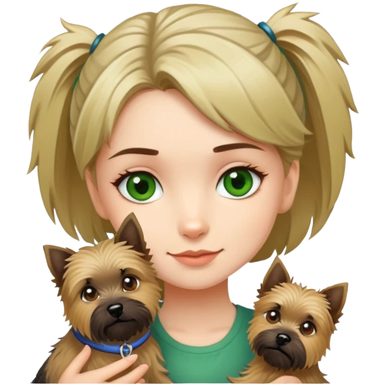 girl with green eyes holding cairn terrier emoji